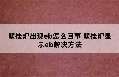 壁挂炉出现eb怎么回事 壁挂炉显示eb解决方法